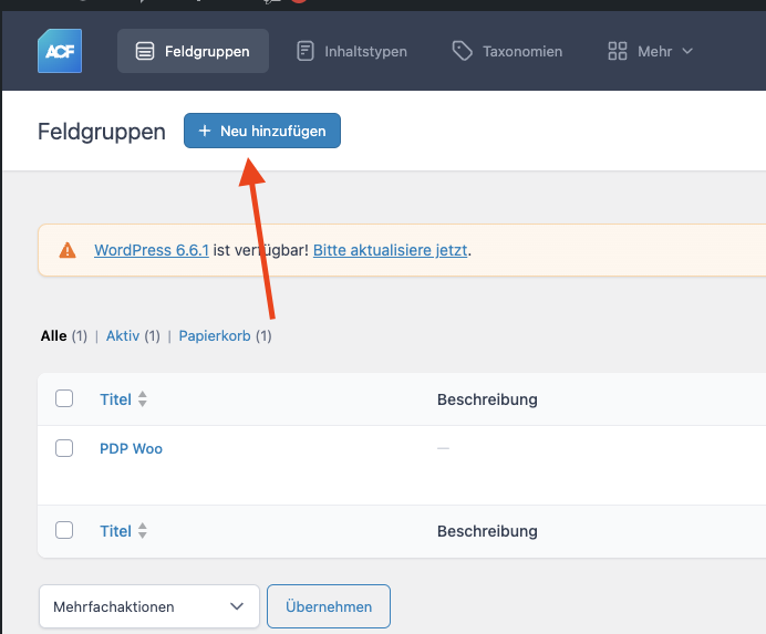 Neue Feldgruppe bei ACF hinzufügen